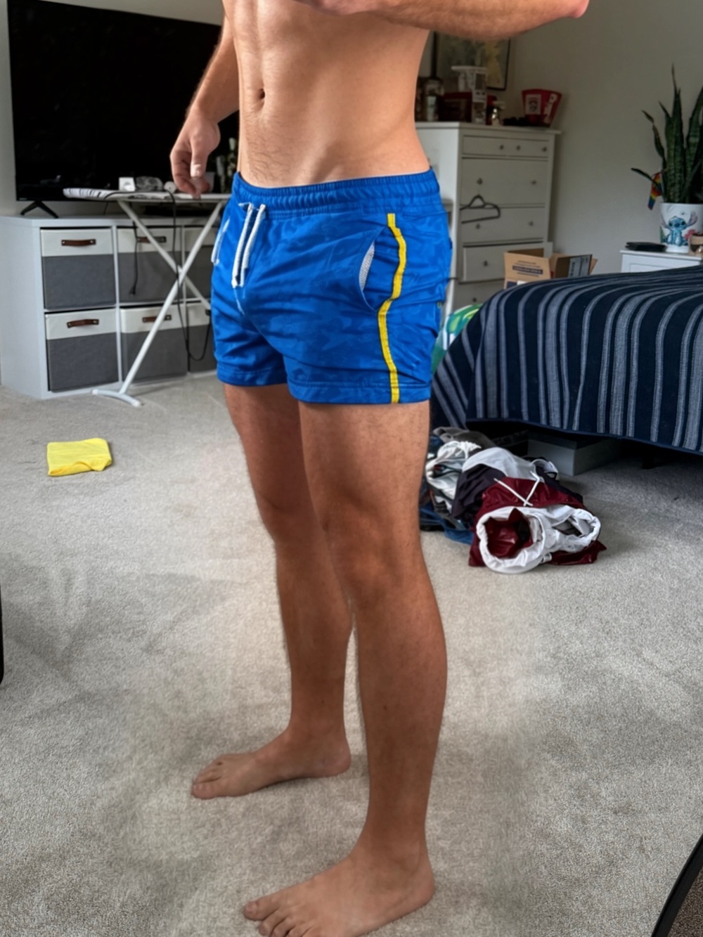 Men's AussieBum Blue Swim Trunks with Yellow Accent XL